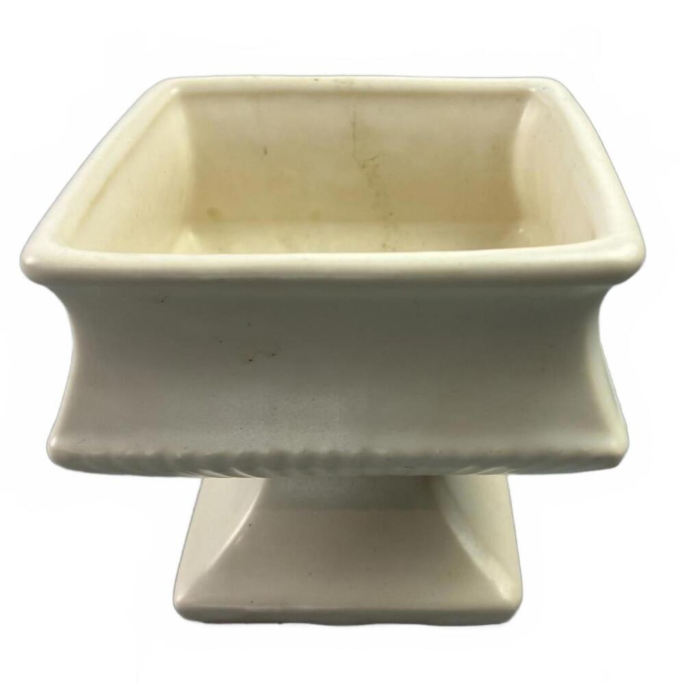 McCoy Vintage MCM White Ceramic Square Planter Pot with Pedestal Fluted Base